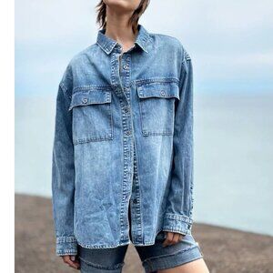 NEW Wash Lab Oversized Denim Shirt Size M #2113